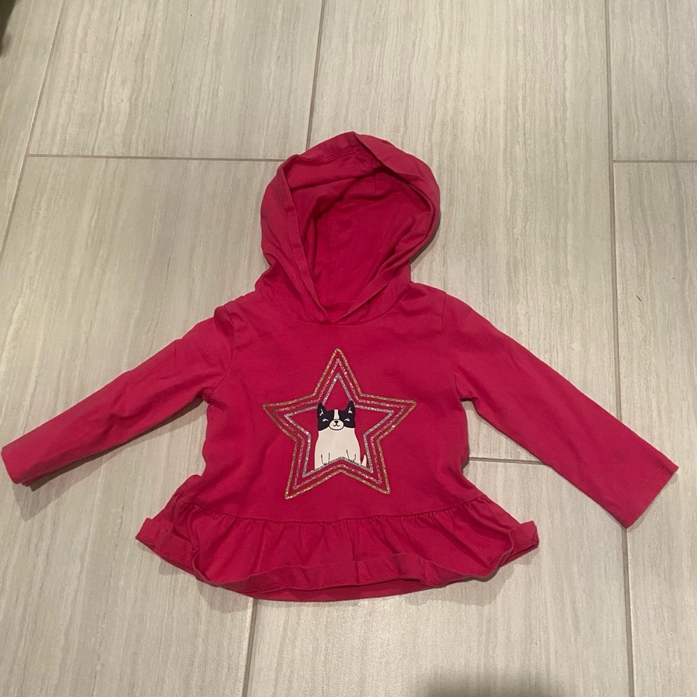 Carter’s baby girl pink cat light cotton hooded pullover ruffle sweatshirt 18M